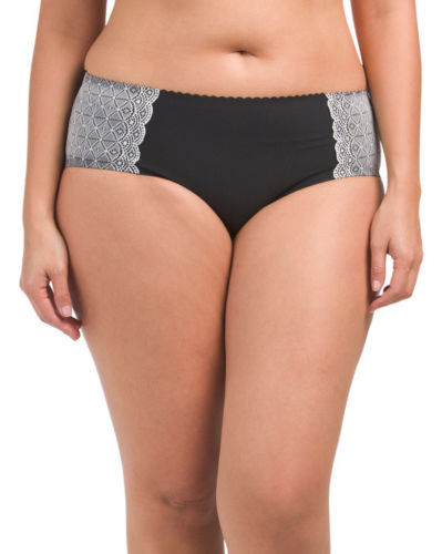 JESSICA SIMPSON Panties 2 pack 1X Full Figure Hipster Laser Briefs Black Grey JC