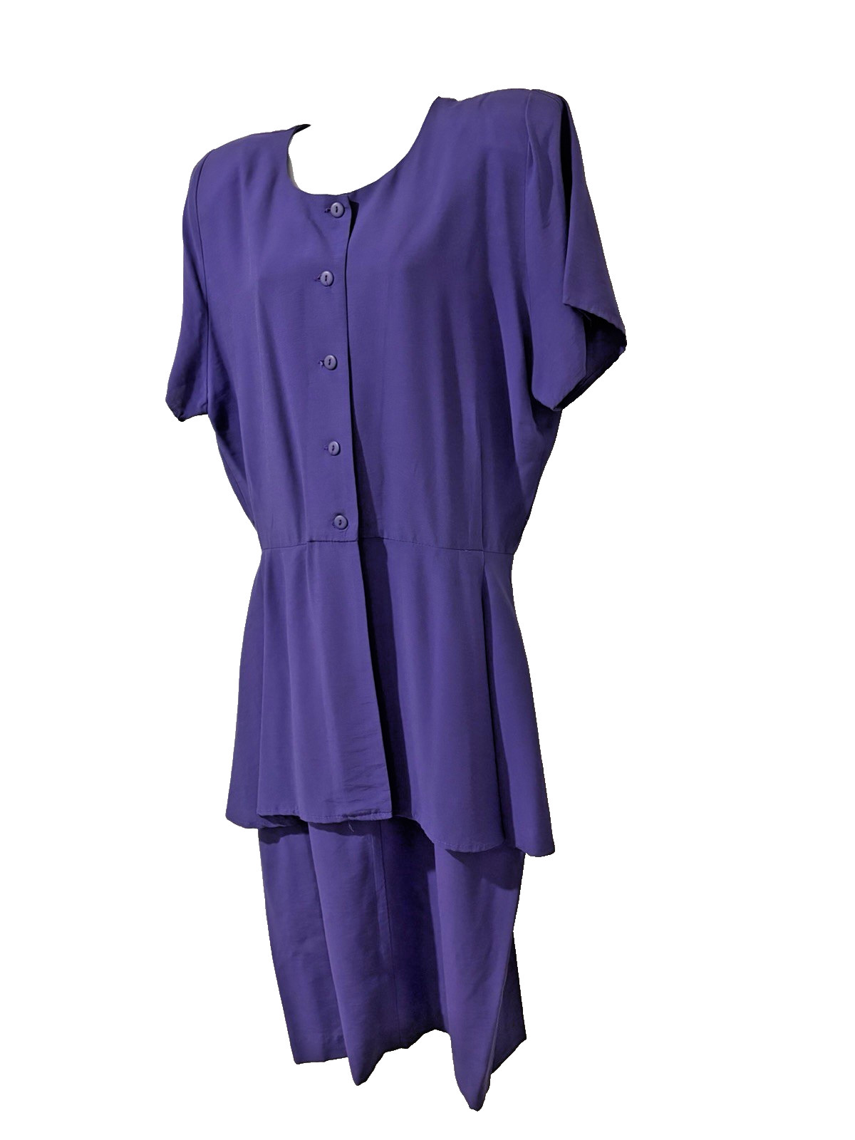 Vtg 80s RABBIT JR Peplum Midi Pencil Dress~13/14~Purple Retro 1940&rsquo;s Secretary
