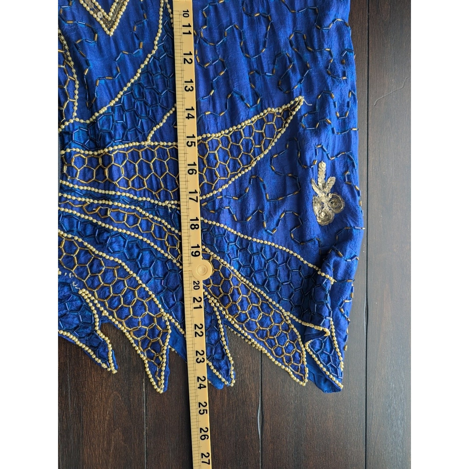 VTG Silk 3Pc Set Beaded Sequin Top Skirt Royal Blue Gold Art Deco Mermaidcore