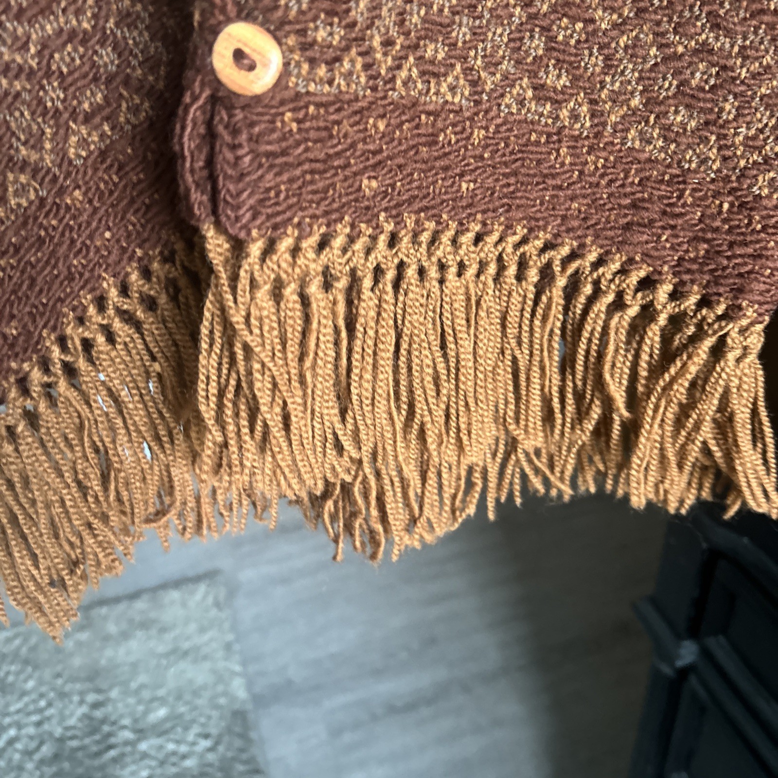 Early 1970s Hand Knit Wool Copper & Brown Fringed Vest