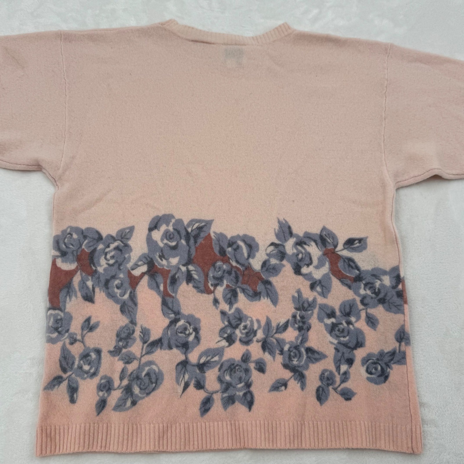 Together! Vintage Pink 100% Lambswool Floral Rose Intarsia Sweater Womans Small