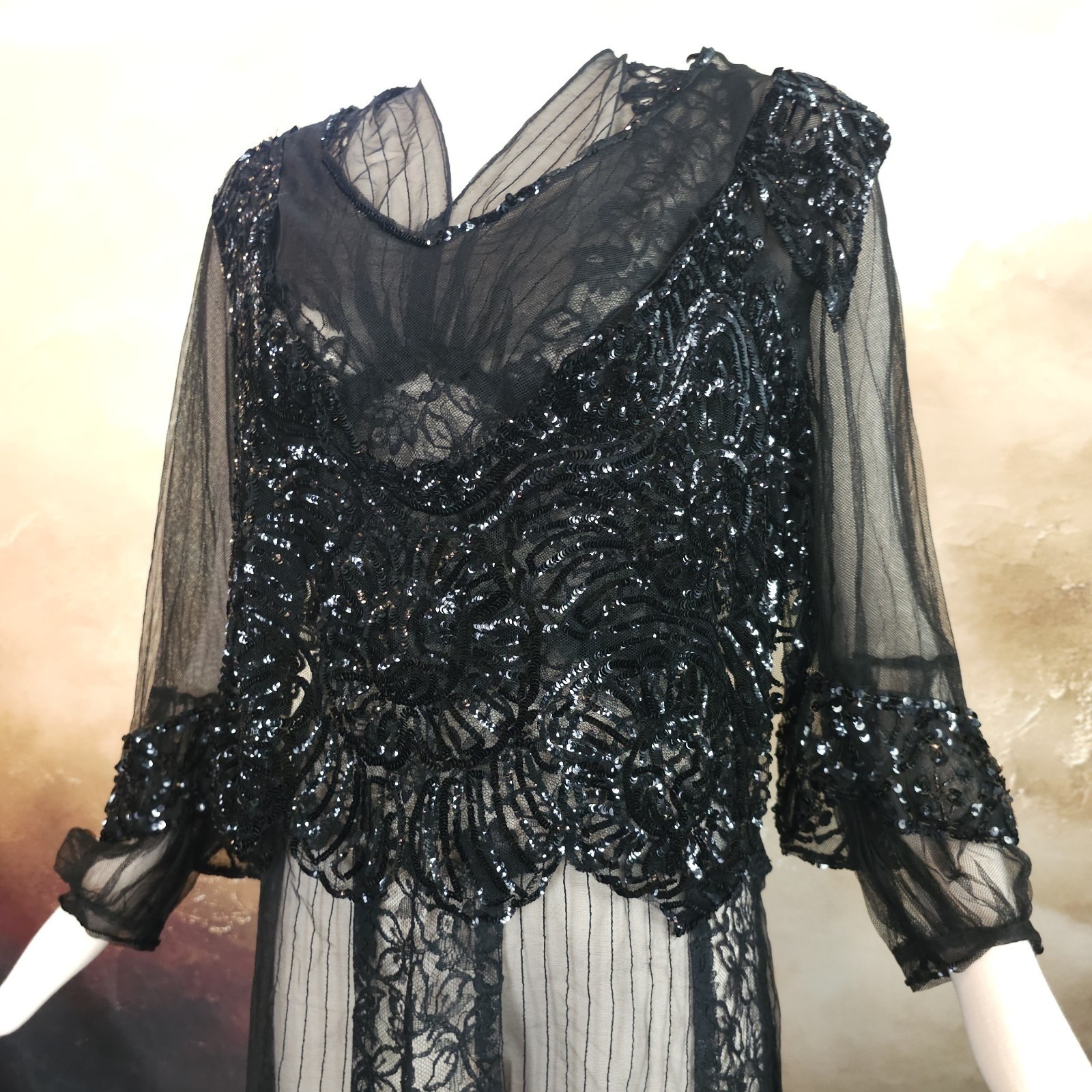 Unbelievable Rare Chiffon Fully Sequined Edwardian 1910s 20s Blouse Top Antique