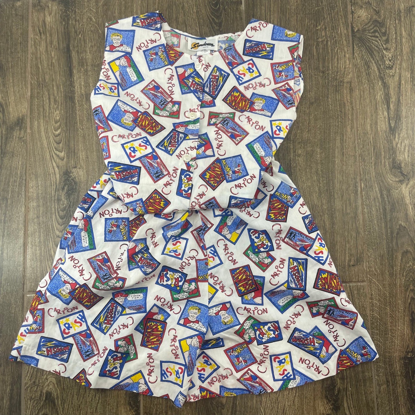 Vtg 90s Sundown Knits Cartoon Comic Pajama Set Womens M Shorts Kitschy Novelty