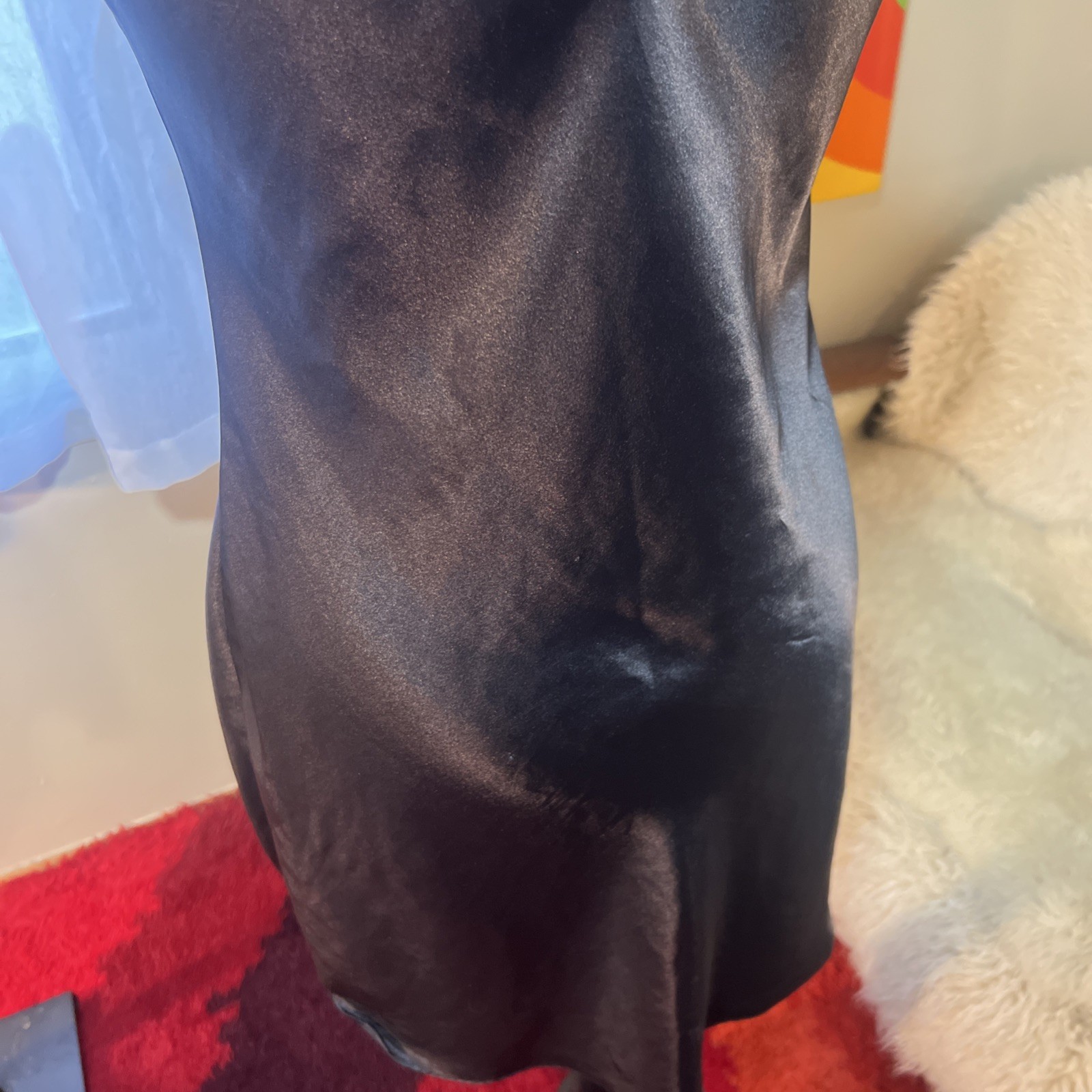 Vtg Gilligan & O’Malley Gold Label Glossy Satin Nightgown Slip Dress Black M