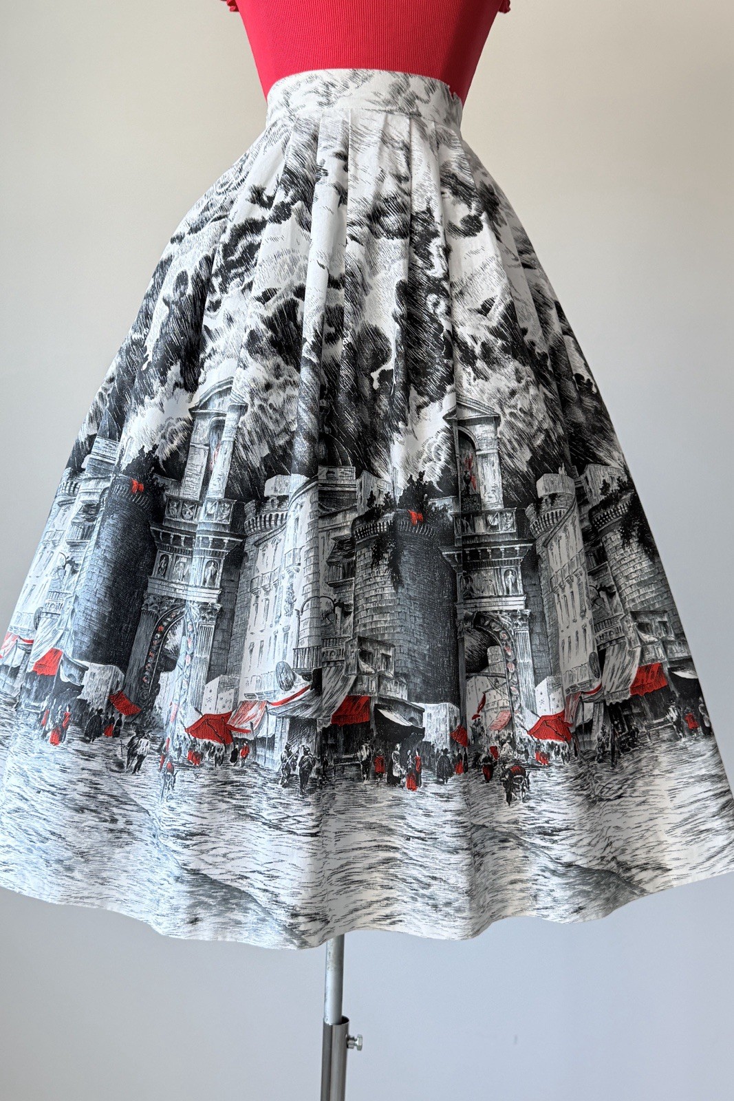 Vintage Millworth Renaissance Skirts Lot (2) Cotton Novelty Border Print XS 24