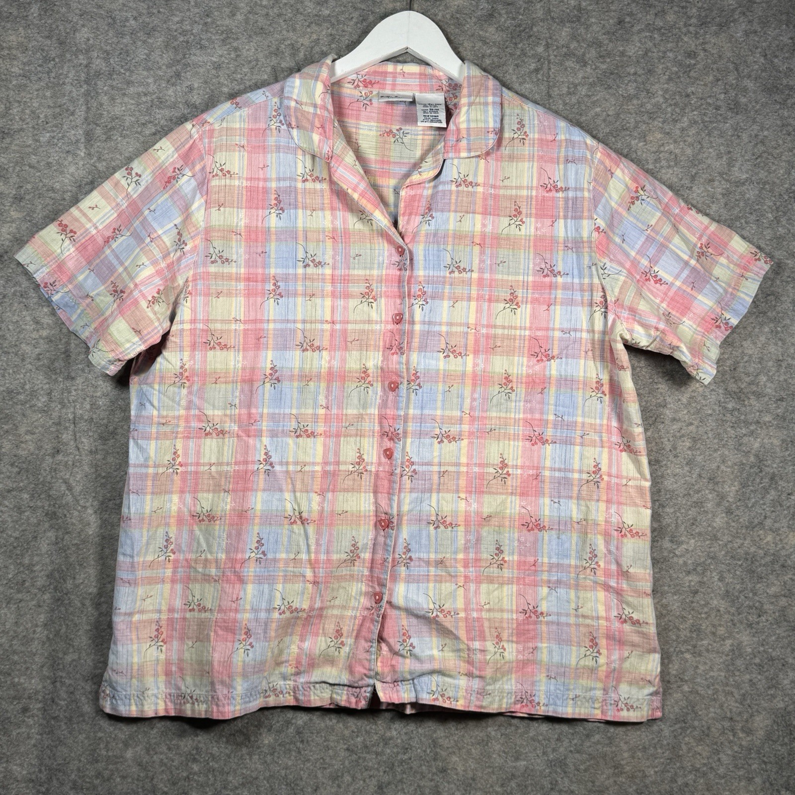 Vintage 90s Womens Bobbie Brooks Plaid Embroidered Button Down Shirt Size 18W