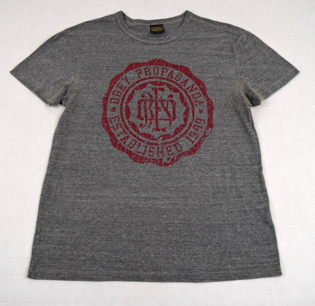 Vintage T-Shirt Obey Size M 90s Heather Gray Maroon Logo Tri Blend Made USA