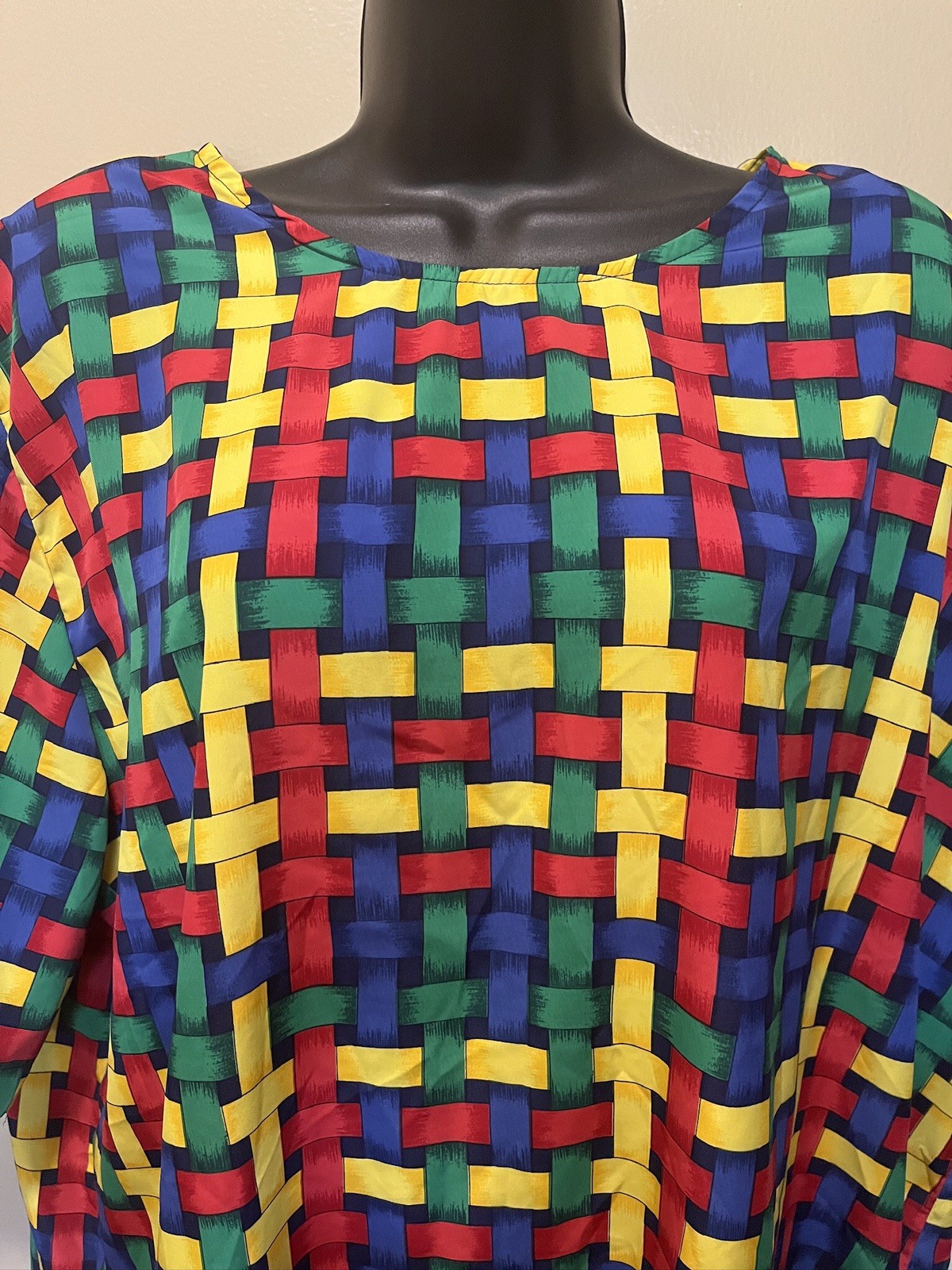Vtg 90s CST Studio Top Blouse Weave Pattern 22W Made Korea Shoulder Pads