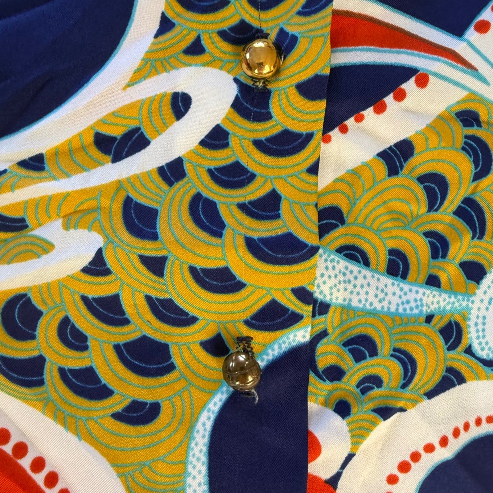 Vintage La Baroque Lady Arrow 70s Psychedelic Print Button Up Shirt Red Navy L