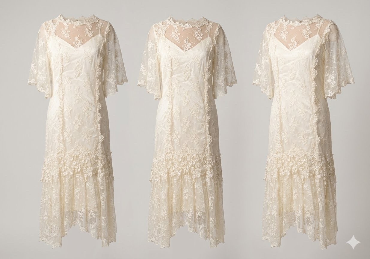 Beautiful Vintage Patra Lace Dress – 1920s Flapper Style Midi