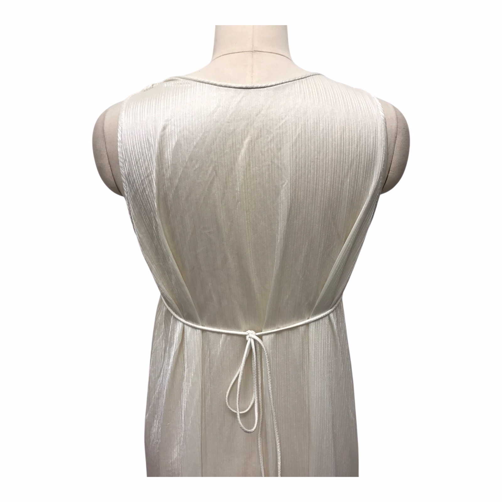 Vintage Val Mode Ivory Satin Full Length Slip Dress Goddess Empire Waist Sz M