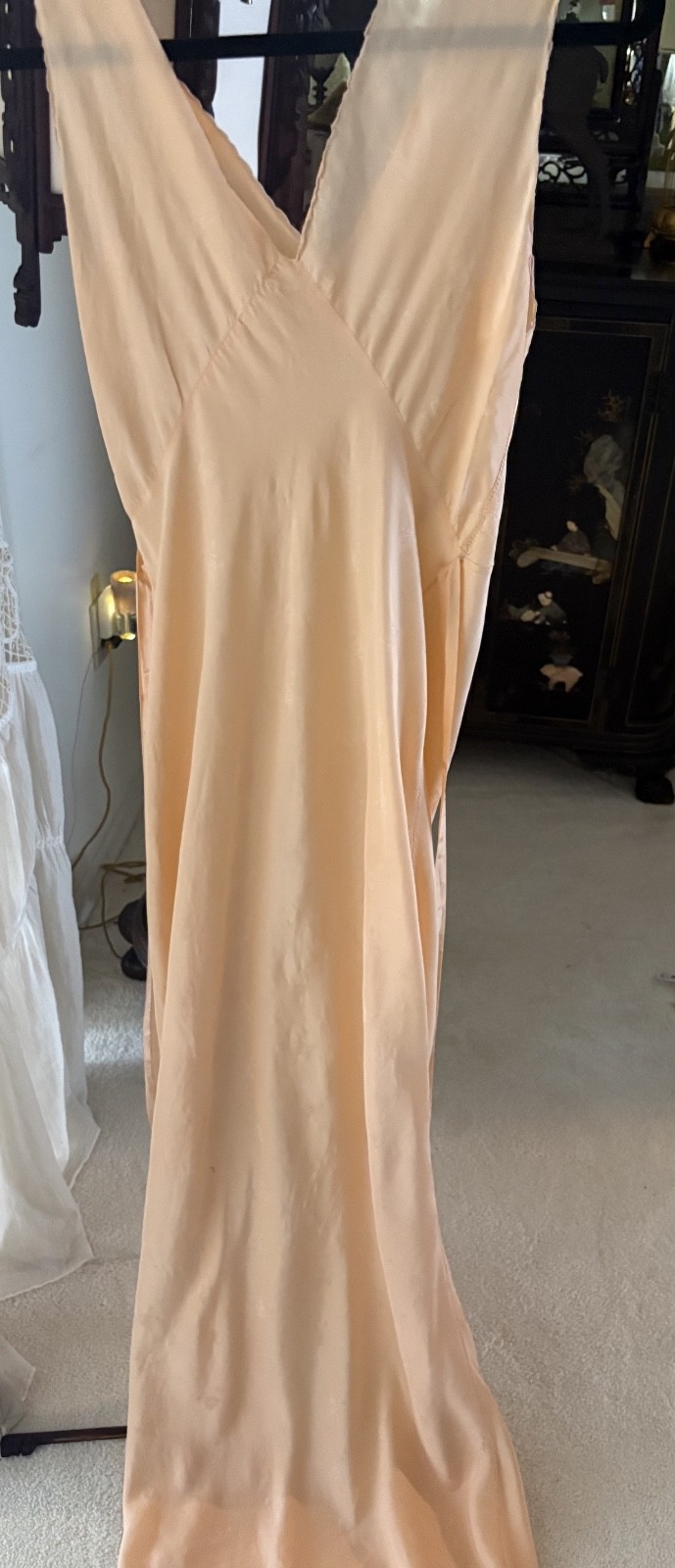1930s Hand Made Embossed and Embroidered Silk Lace Art Deco Nightgown