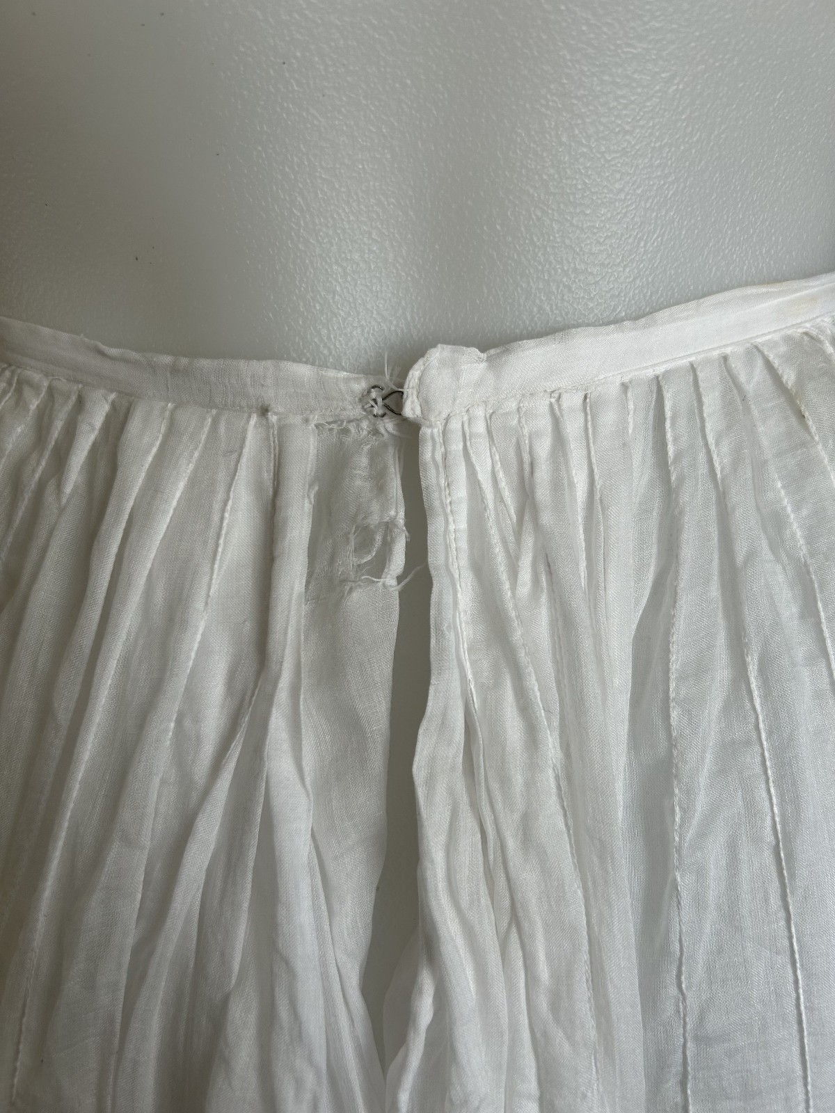 Antique Victorian Edwardian Cotton Lawn Skirt Sheer White Lace Petticoat VTG SM