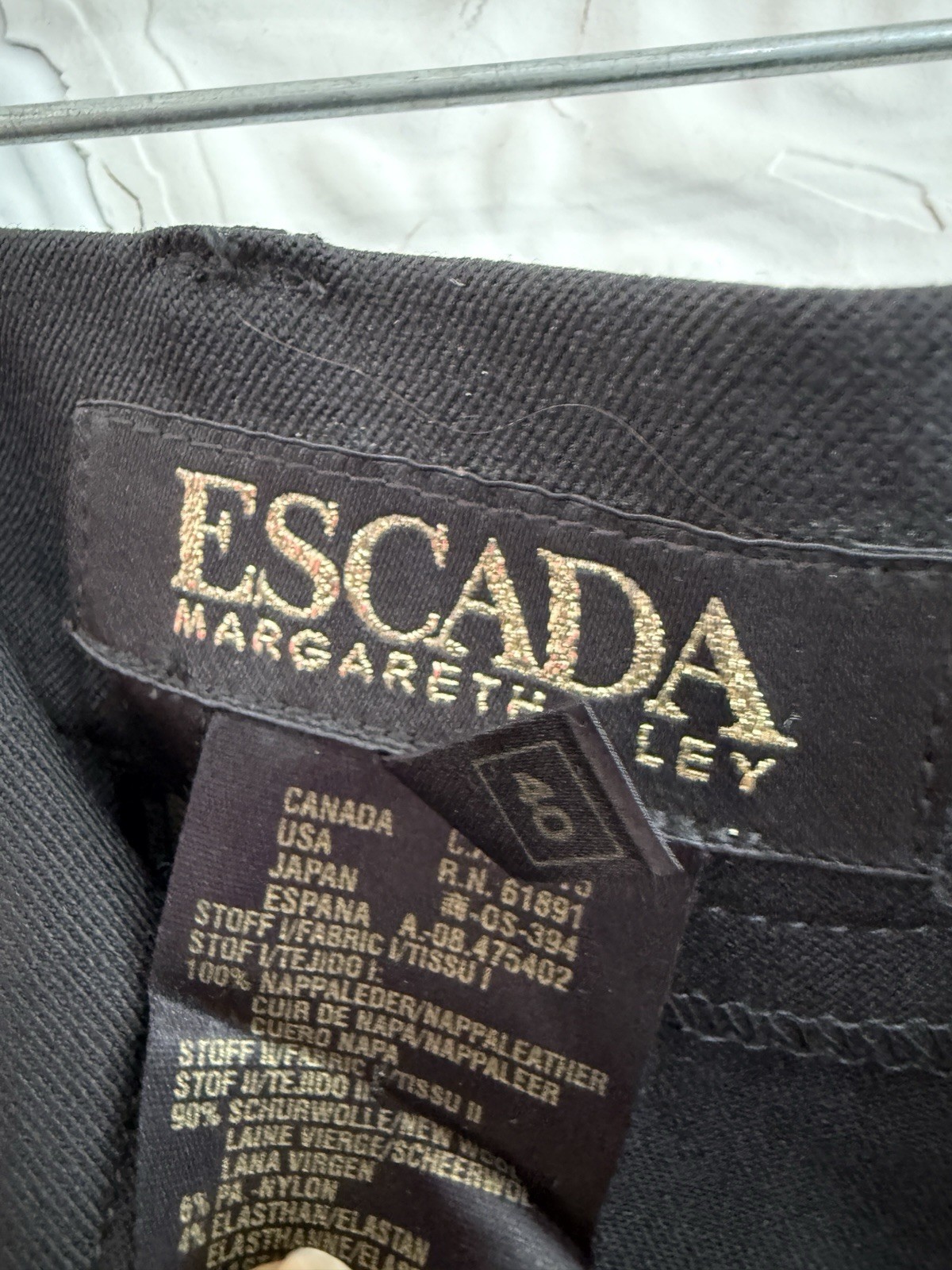 vintage Escada lamb nappa Leather & wool Pants Black slim Trouser 1990s 2000s