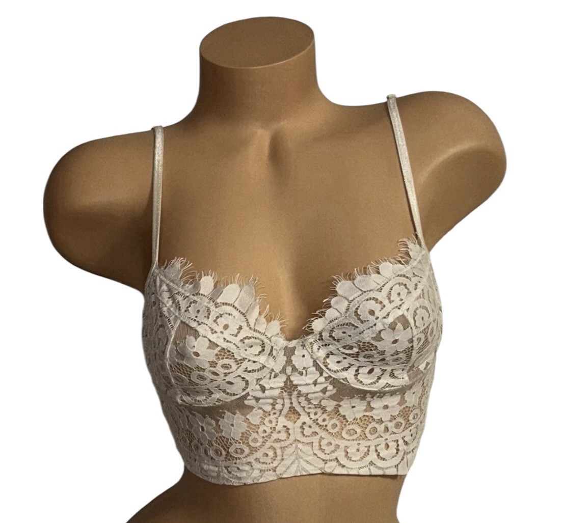CHOIES Cream Crochet Beige Lace Lined Sheer Back Underwire Bra Bralette S