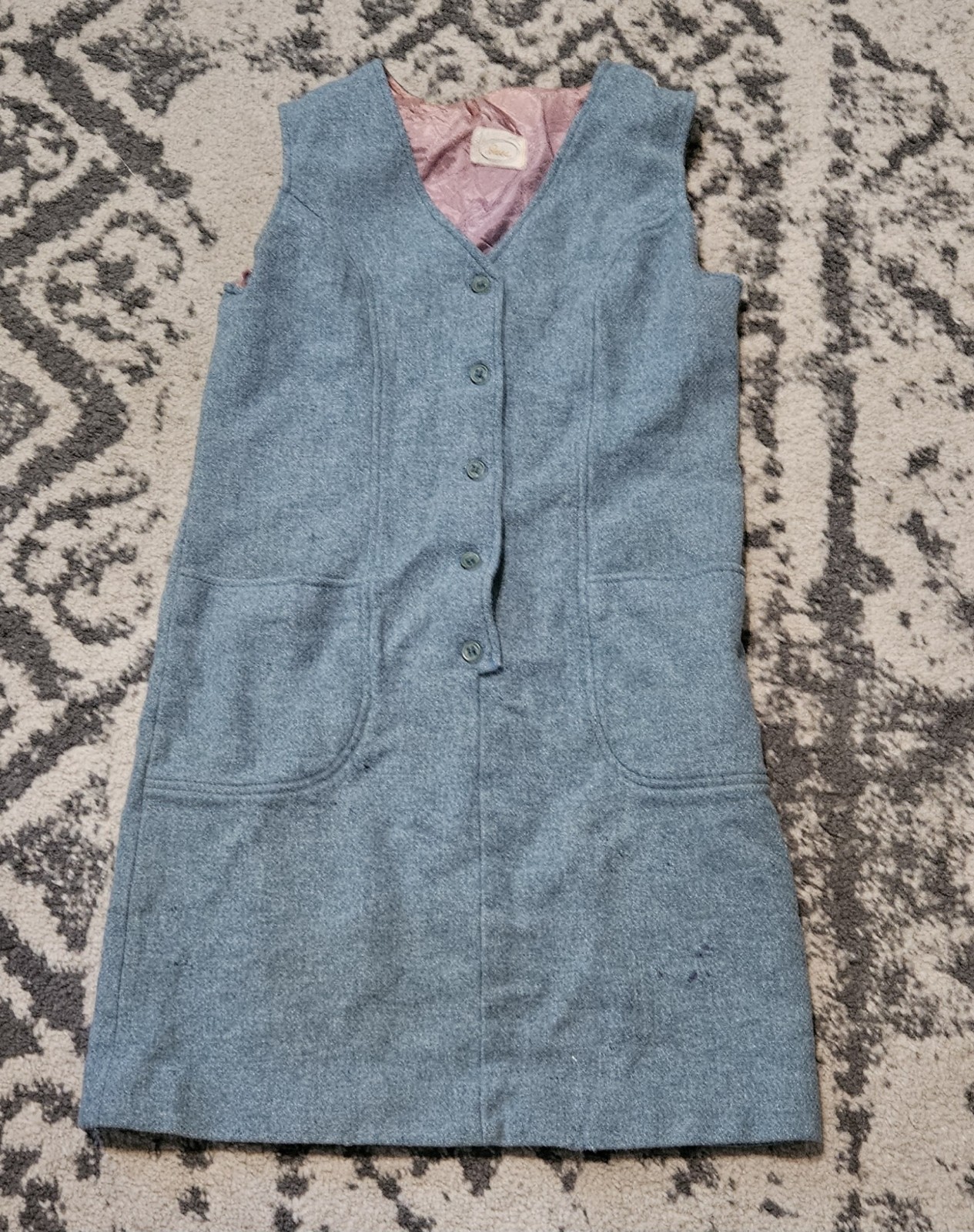 Vintage 1970s RUSS Blue Acrylic Knit Sleeveless Dress Size M