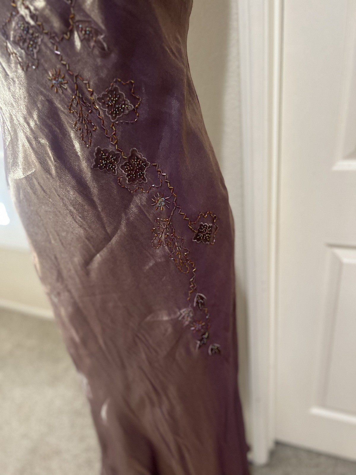 Alex Evenings Metallic Bronze‎ Beaded Short Sleeves Long Formal Gown Dress Sz 6