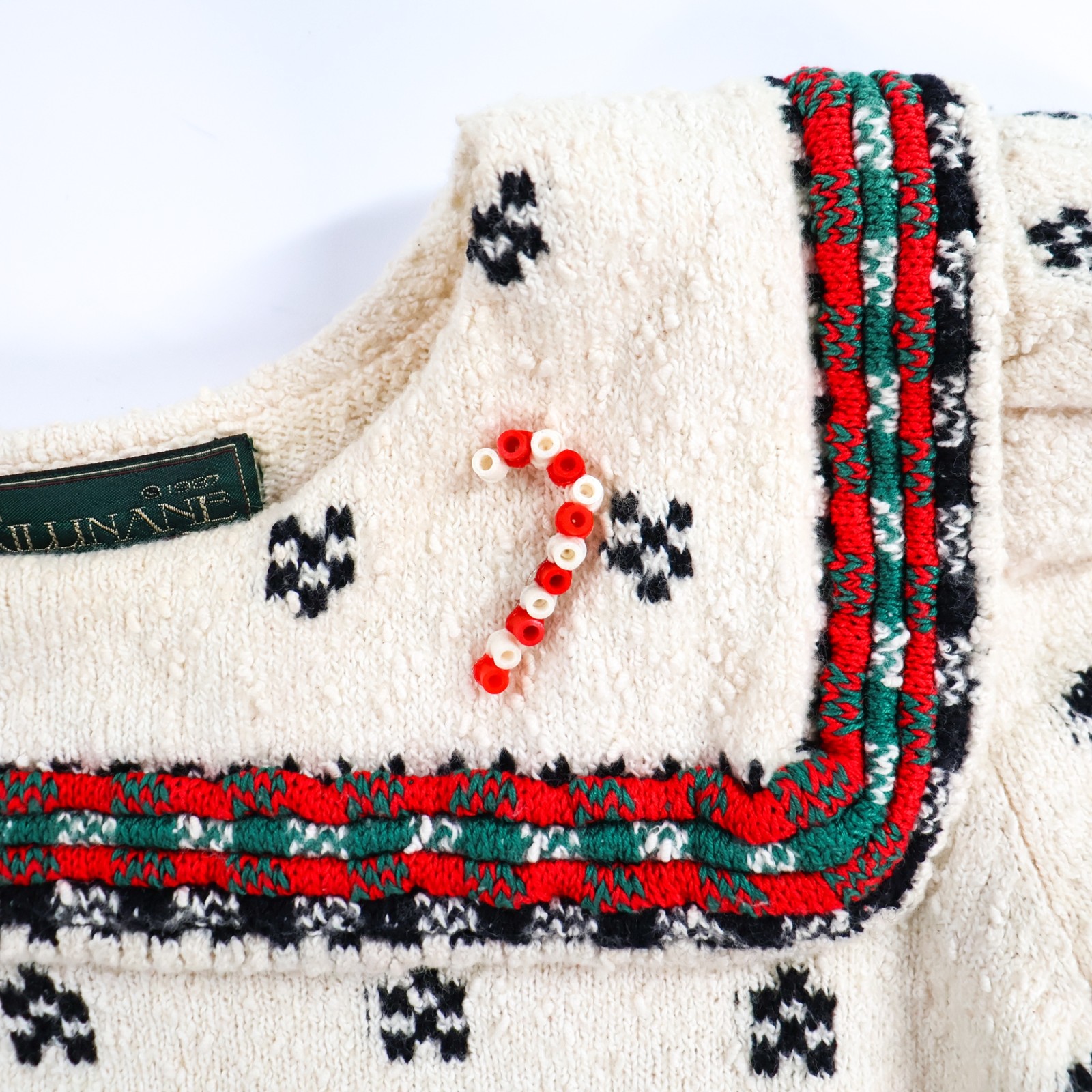Vtg Cullinane Sweater Cropped Sz Large Basset Hound Dog Collared Christmas 1980s