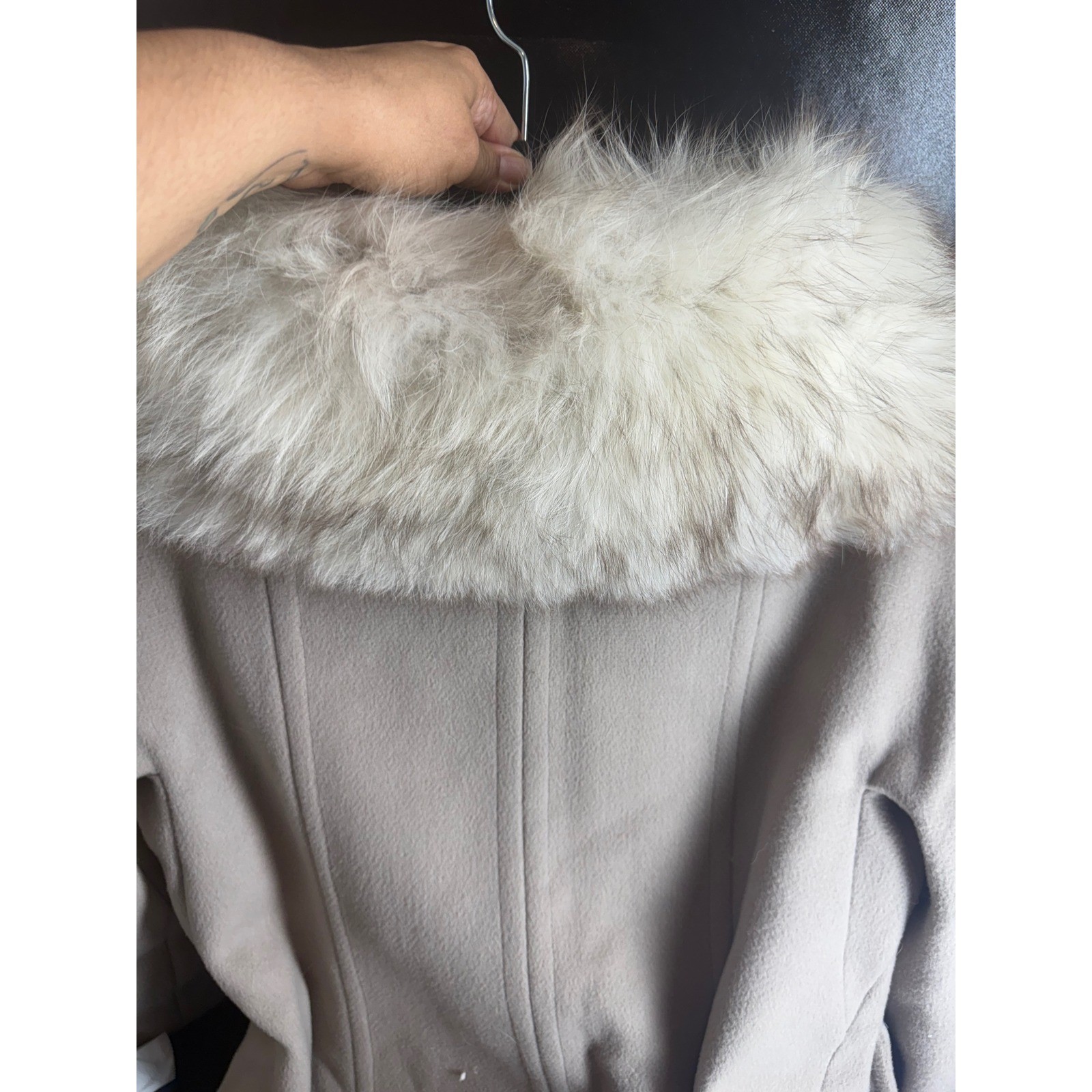 Vintage Wellesley Stevens Forstmann Wool Coat Faux Fur Collar Beige Long Jacket