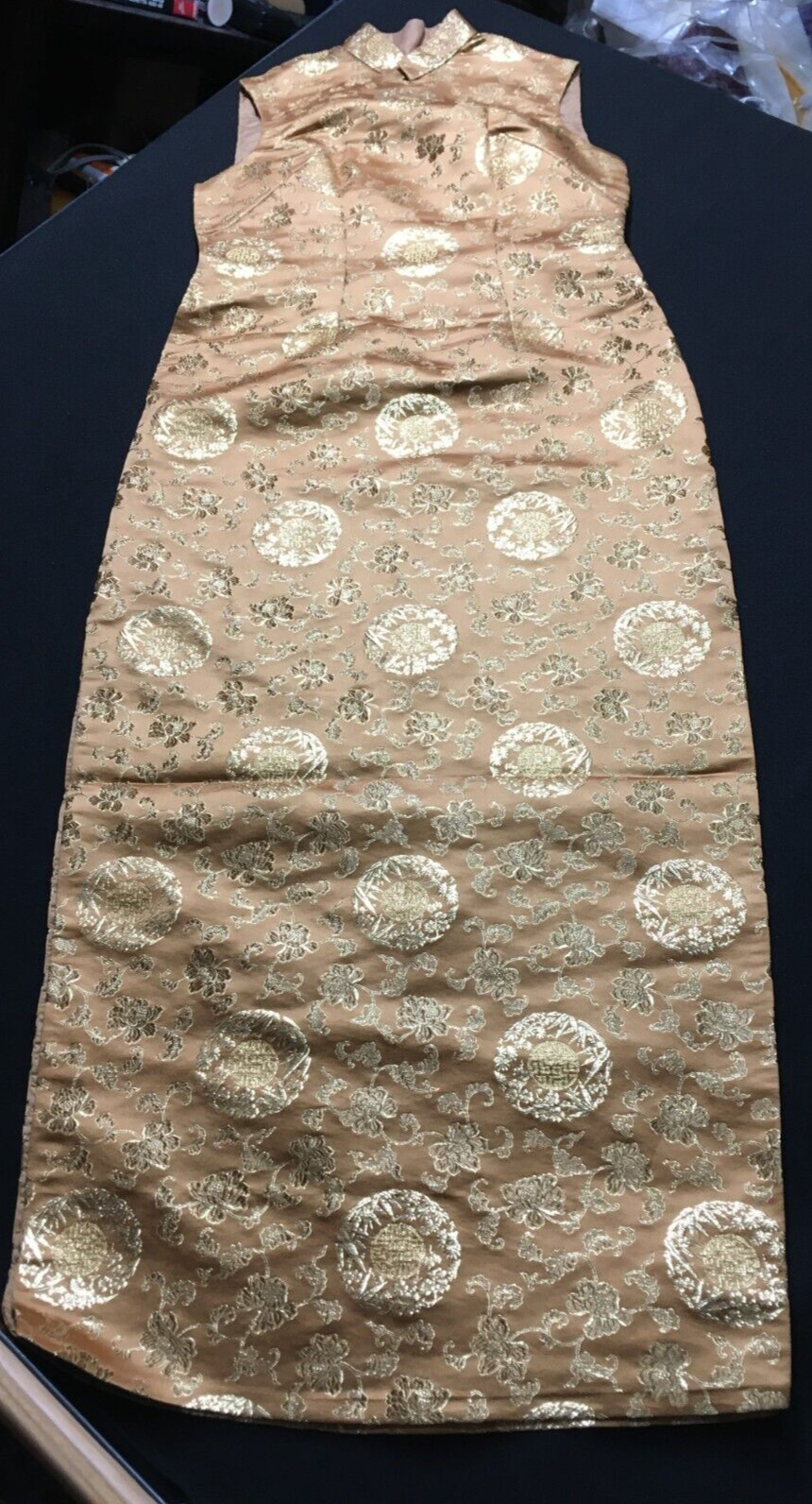 Vintage asian Chinese Qipao Dress 1960s Floral Roses gold Cheongsam 60s