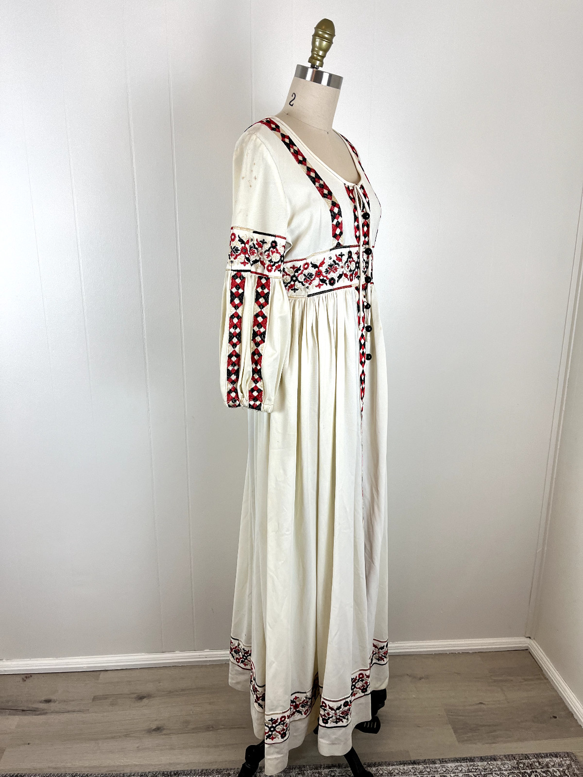 Rare Vintage Beverly Paige 60s 70s Bohemian Maxi Dress Tag 10 Peasant Groovy