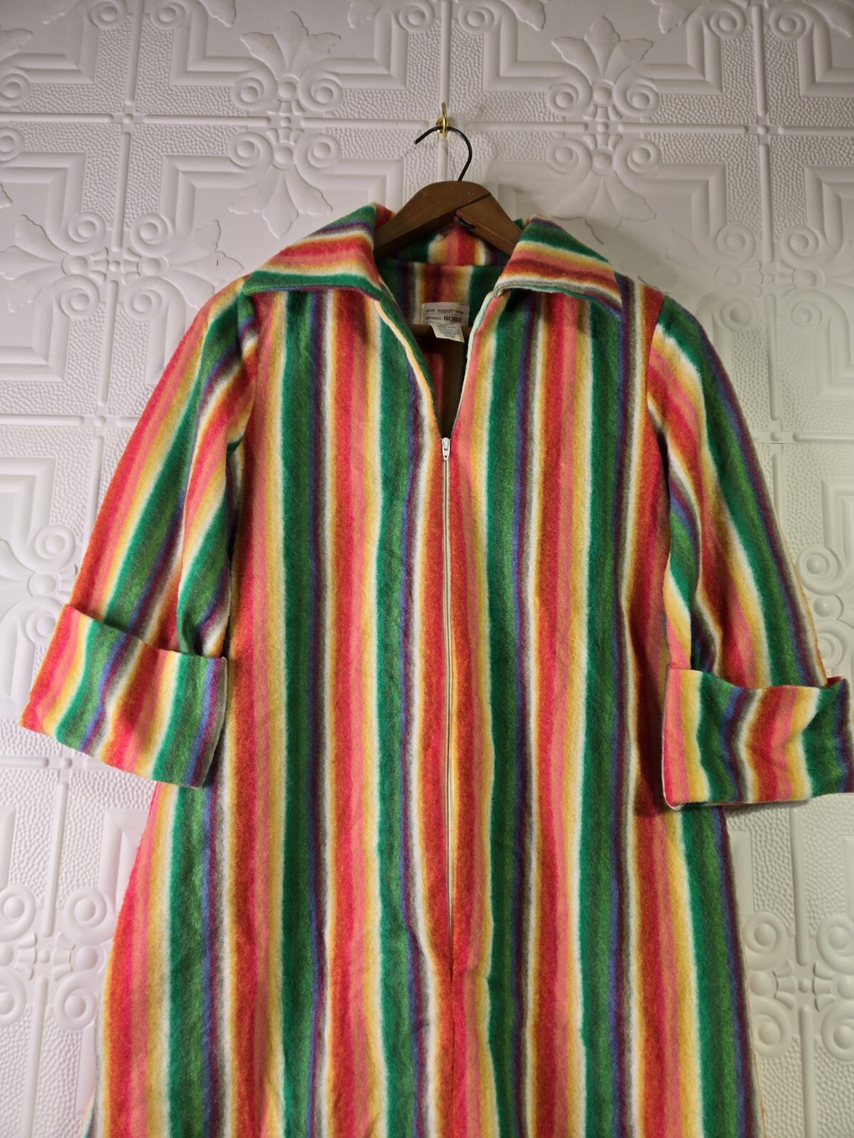 Vintage Misses Robe Nightgown Rainbow Zip Front Day Dress Lounger Womens Size 10