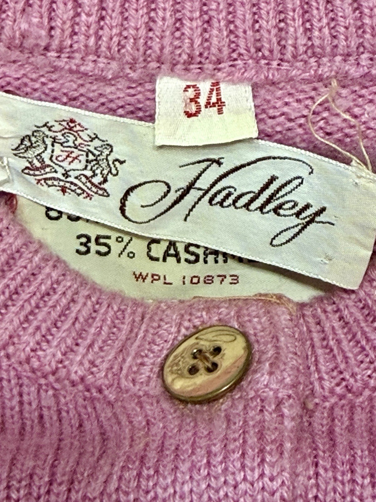 Vintage 1970s Women’s Hadley Pink Acrylic & Cashmere Cardigan Sweater