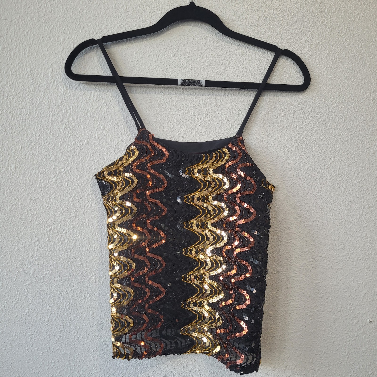 Vintage 70&rsquo;s Disco Gold, Copper Black Sequined Sheer Tank Top Small