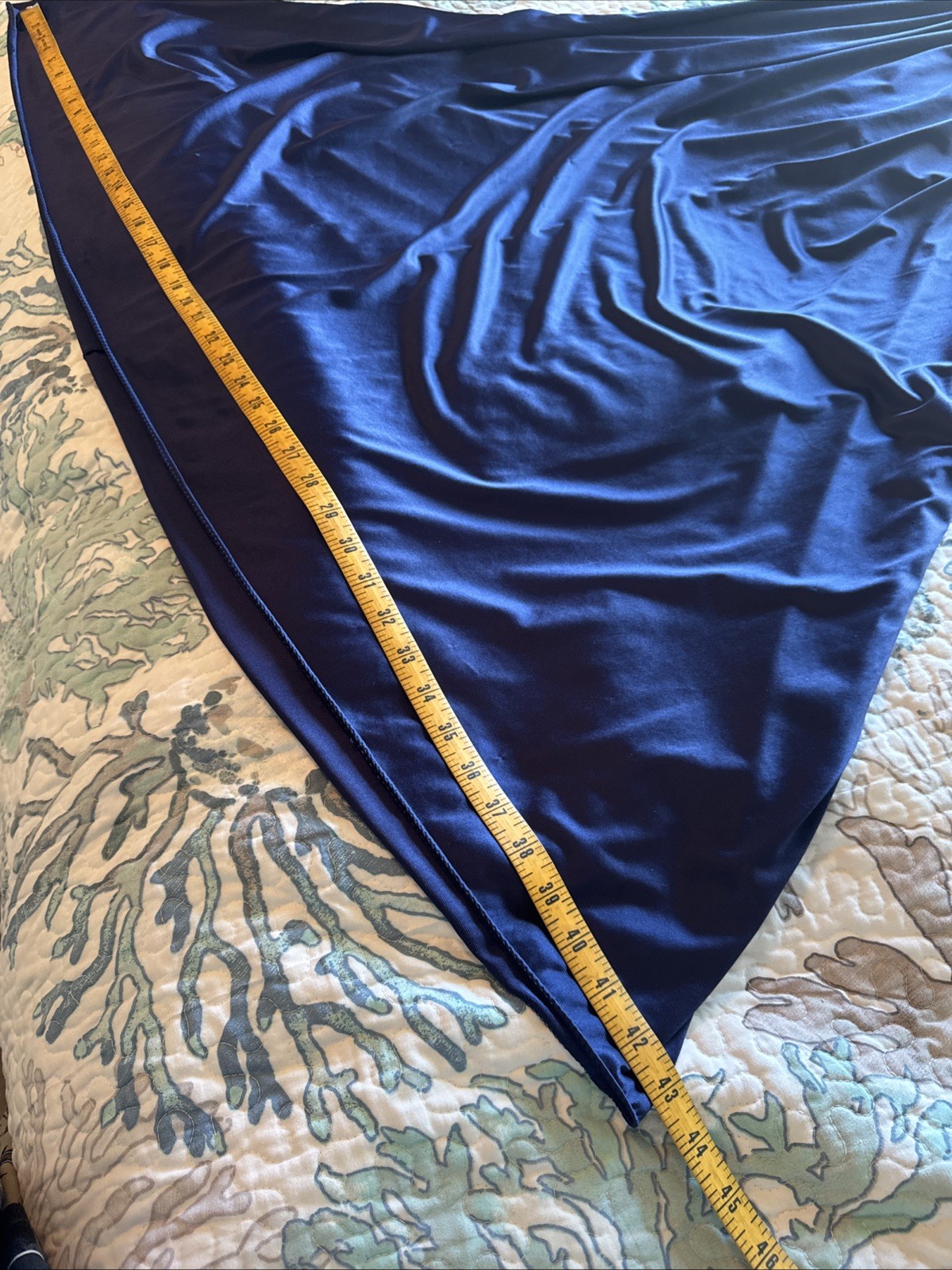 VTG VANITY FAIR Navy BLUE SWEEP NIGHT GOWN Large Long stretch Lace BODICE Gown