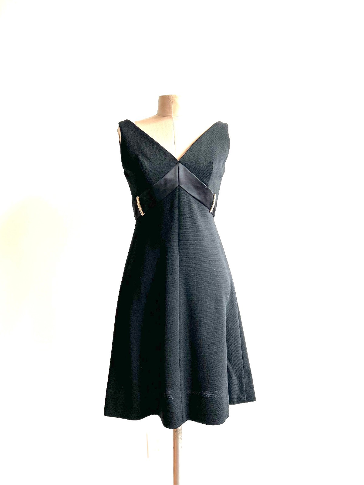 Vintage 60s Black Wool Knit Mod Evening Cocktail Dress 6 8 1960s Hollywood Glam