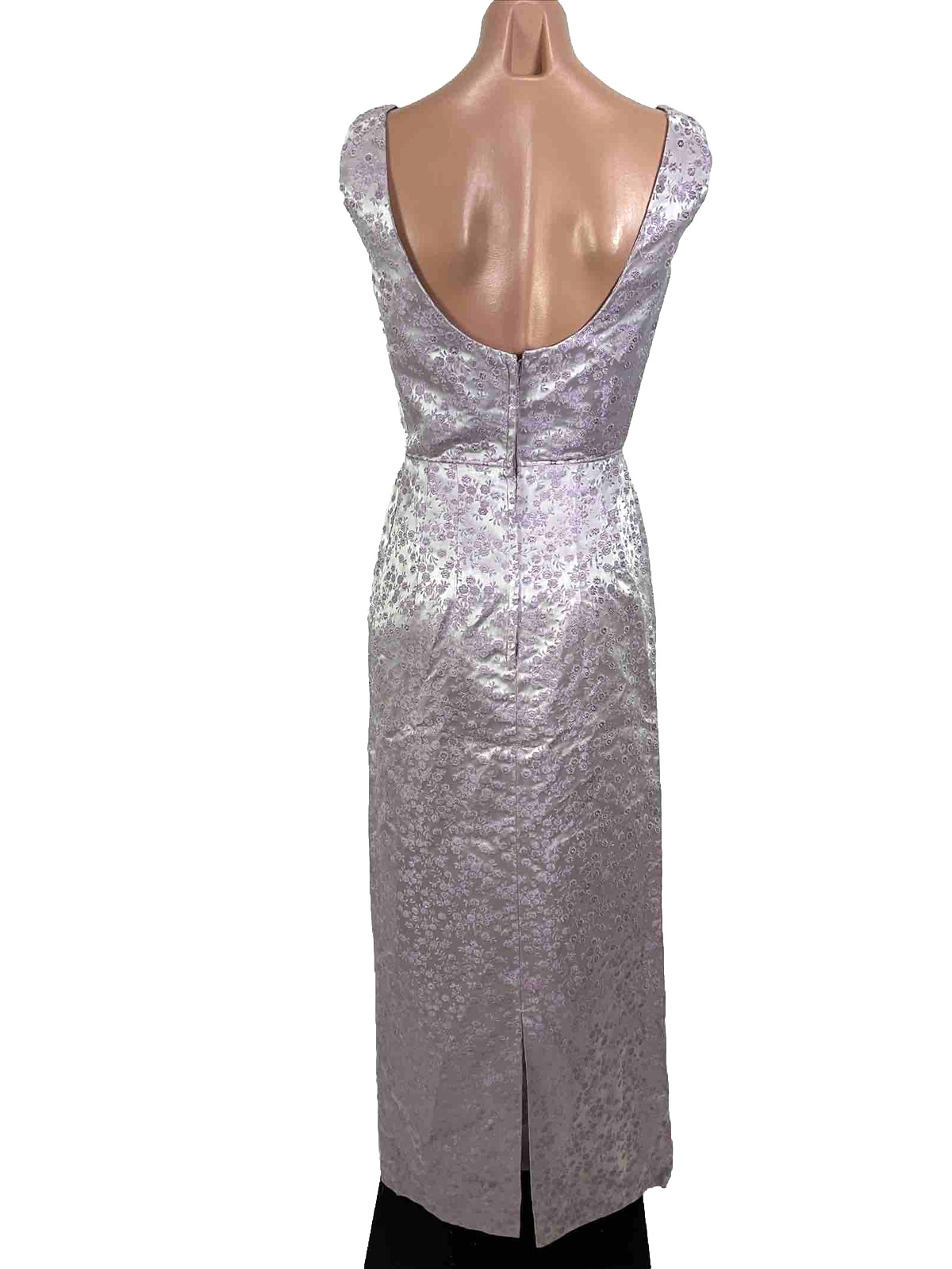 Vintage 40s Purple Jacquard Floral Metallic Formal Cocktail Dress Slit S/M