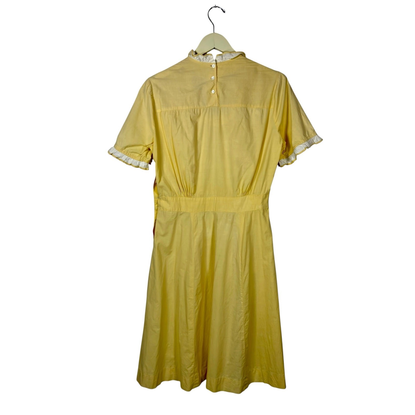 1950s Expensive Simplicity Yellow Cotton Ruffle Maids Uniform Dress As Is