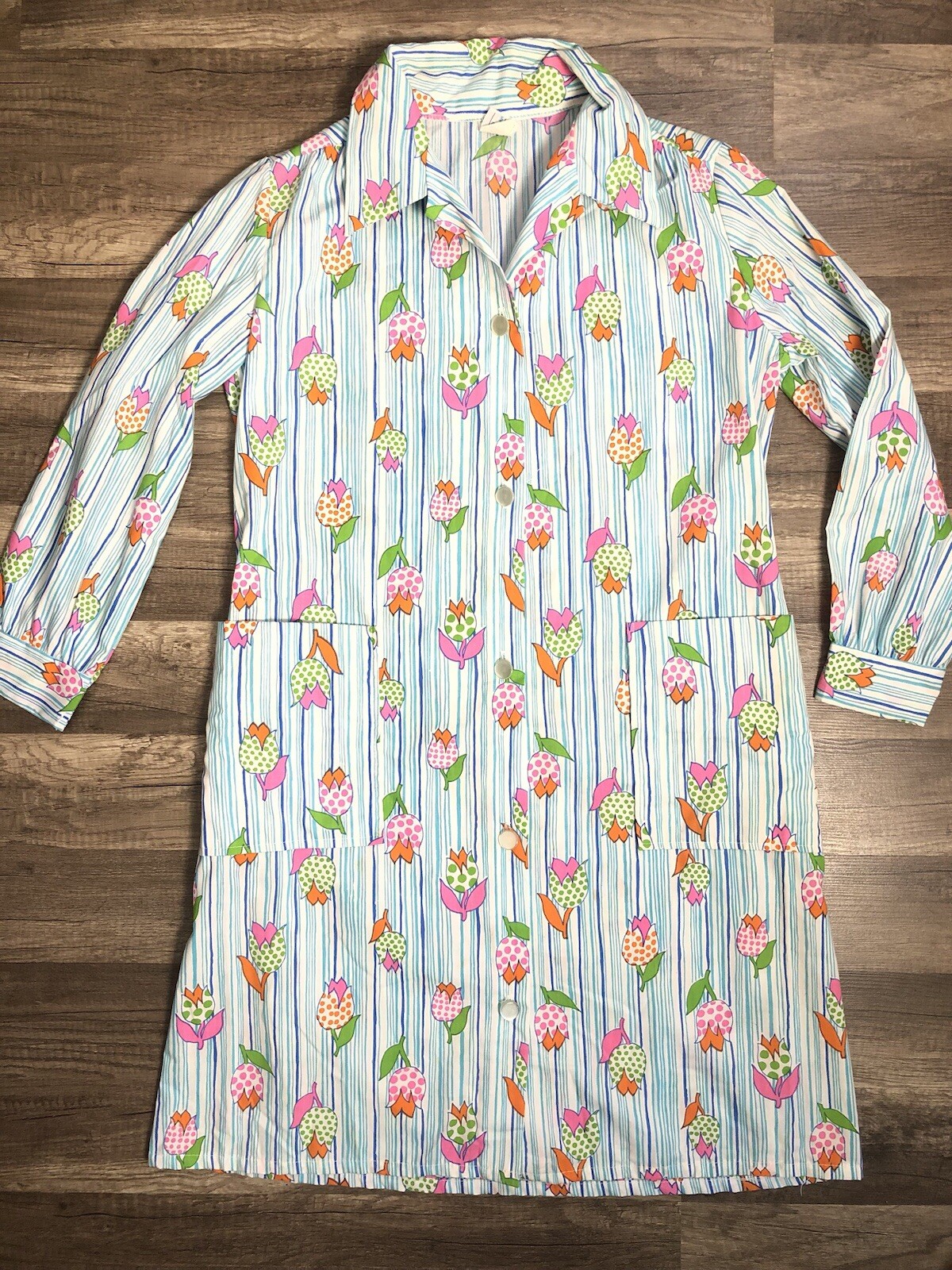 VTG JC Penney Gaymode House Dress Button Front Tulip Pattern Womens 12 Medium