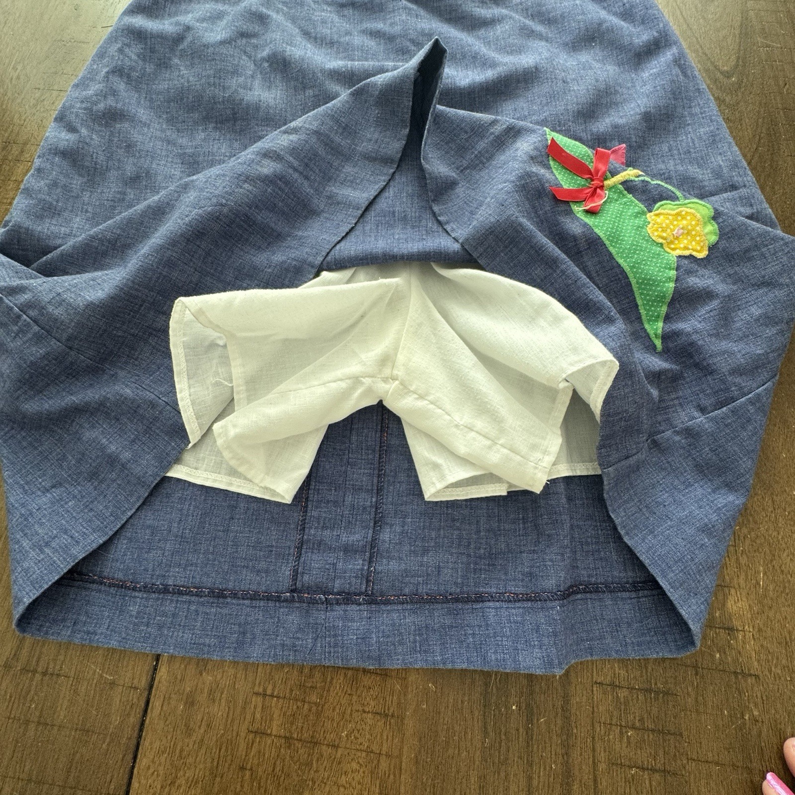 Vtg Frog Pond Skirt Skort Chambray Denim Sz 16 Golf Hole Flag Flowers USA Made