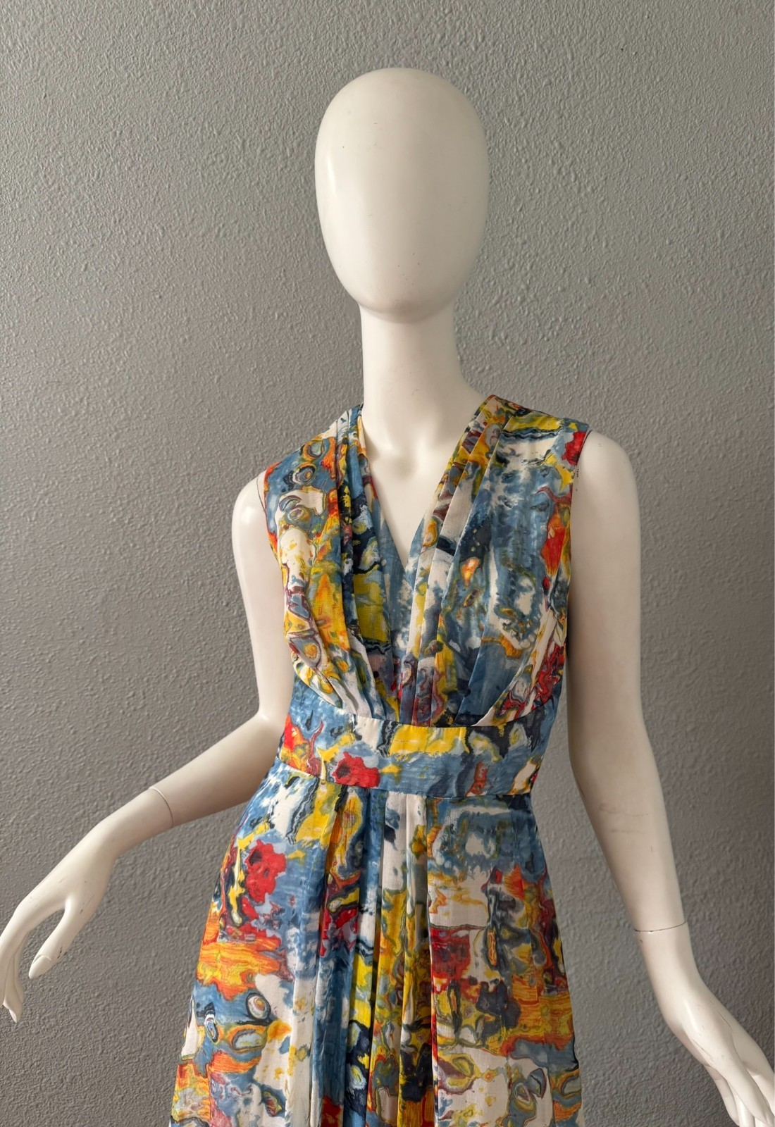 Vintage 60s Abstract Mod Boho Maxi Party Dress XS