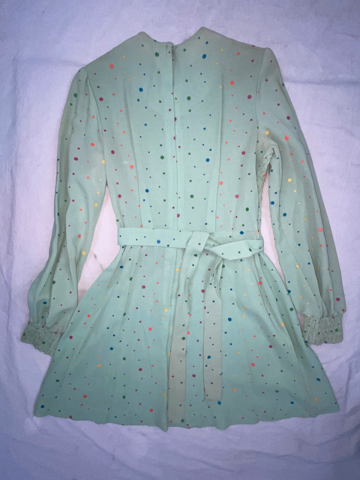 VTG 60s 70s WOMENS S GREEN POLKA DOT DISCO RETRO CUTE FUN PARTY DRESS