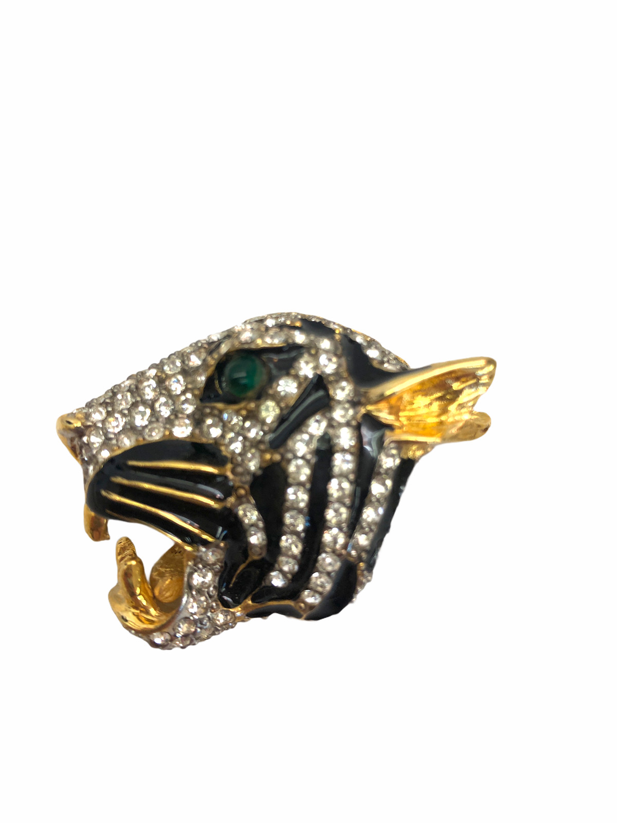 Vintage VTG Kenneth Jay Lane Tiger Jaguar Rhinestone Enamel Brooch Pin