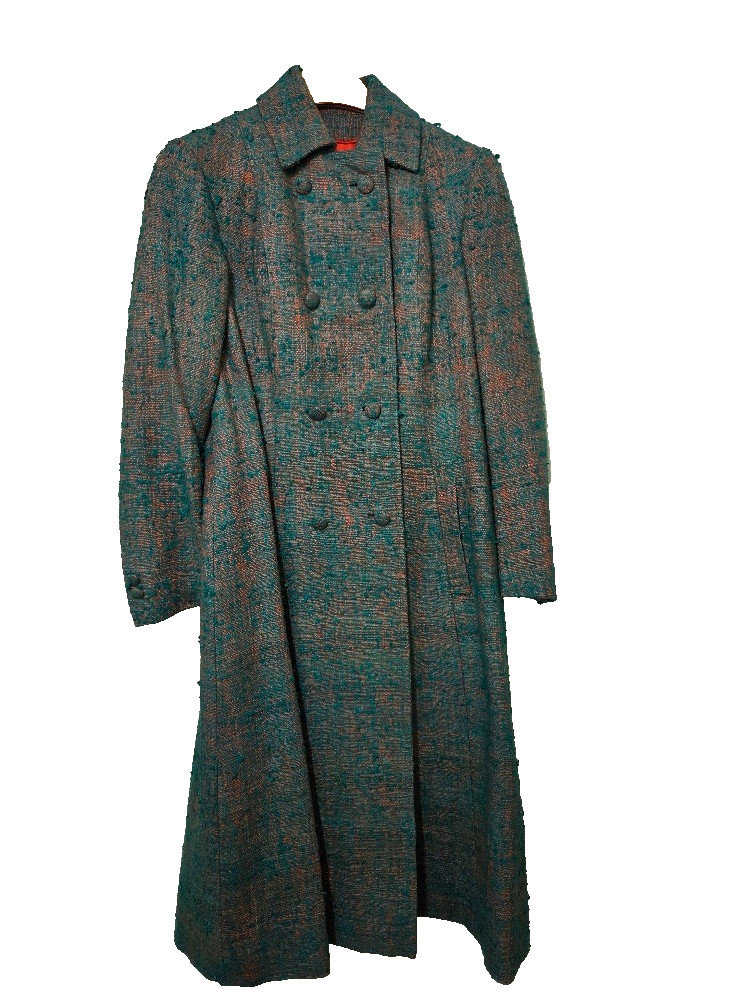 Raw Silk Coat Vtg 60s Teal Copper Quilted Panel Lining Hong Kong Herald Tang
