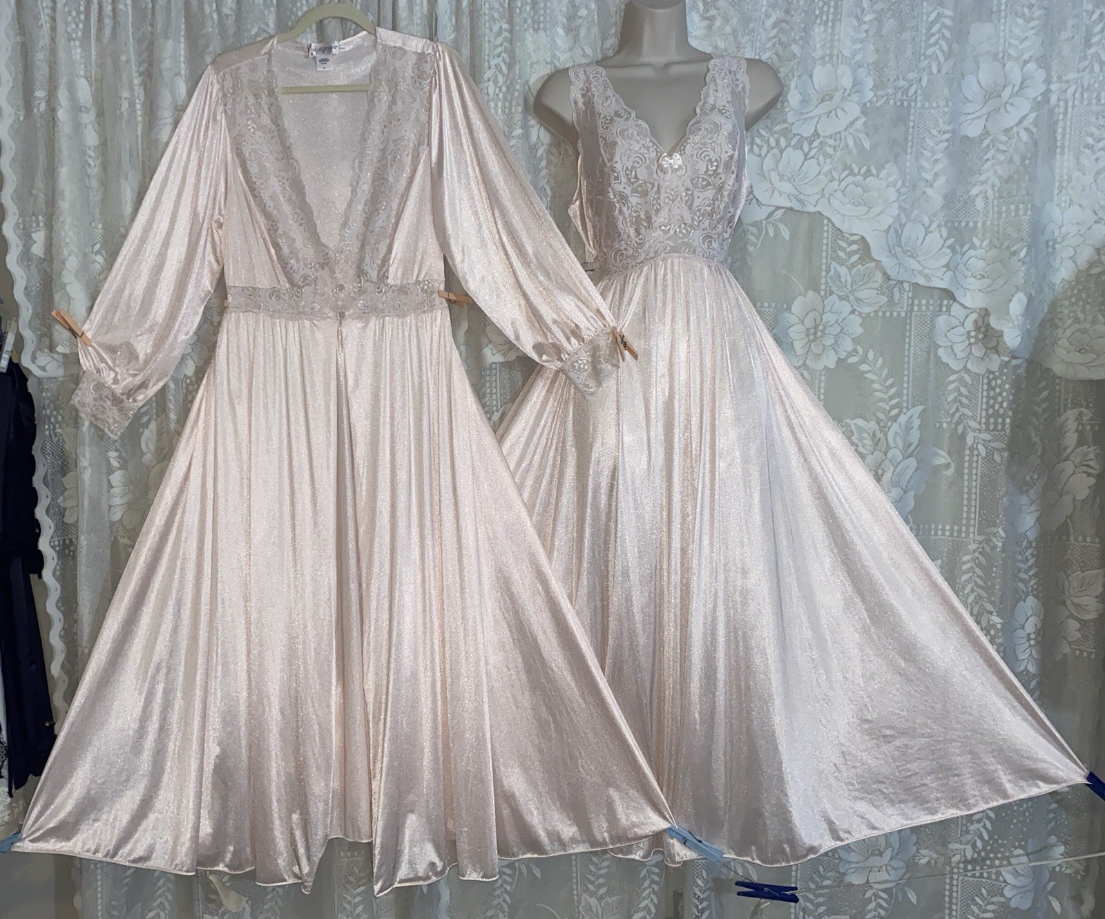 VTG 1X Shadowline Precious PINK SILKY Nylon Peignoir Robe Nightgown olga esque