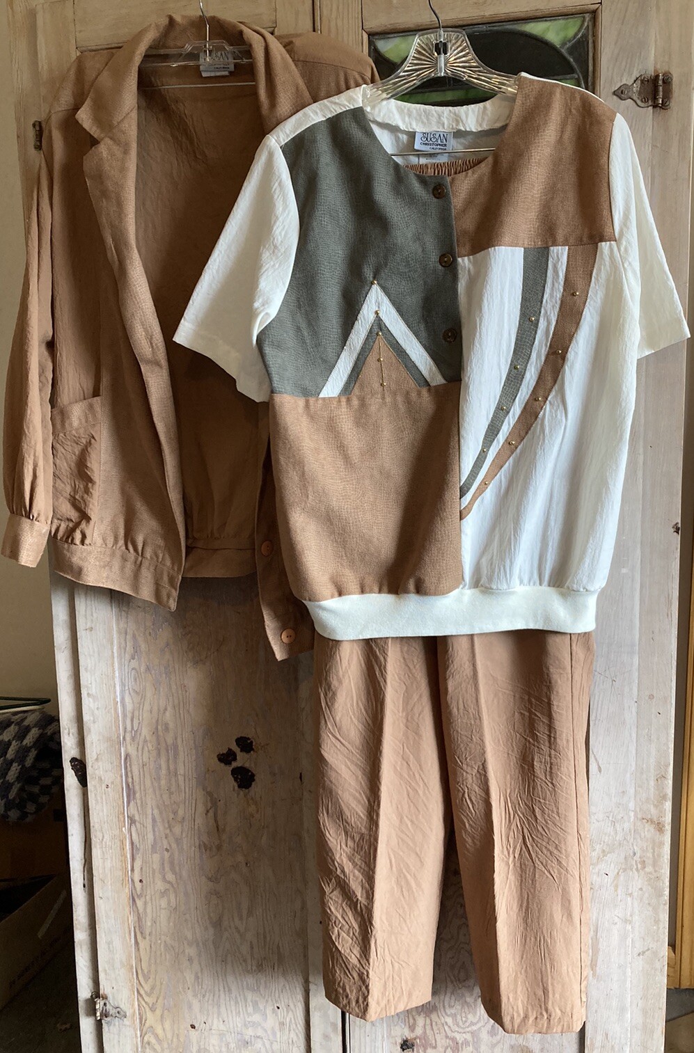80s VTG Southwest Lizard Faux Suede Daywear 3pc Outfit Jacket Shirt Pants EUC