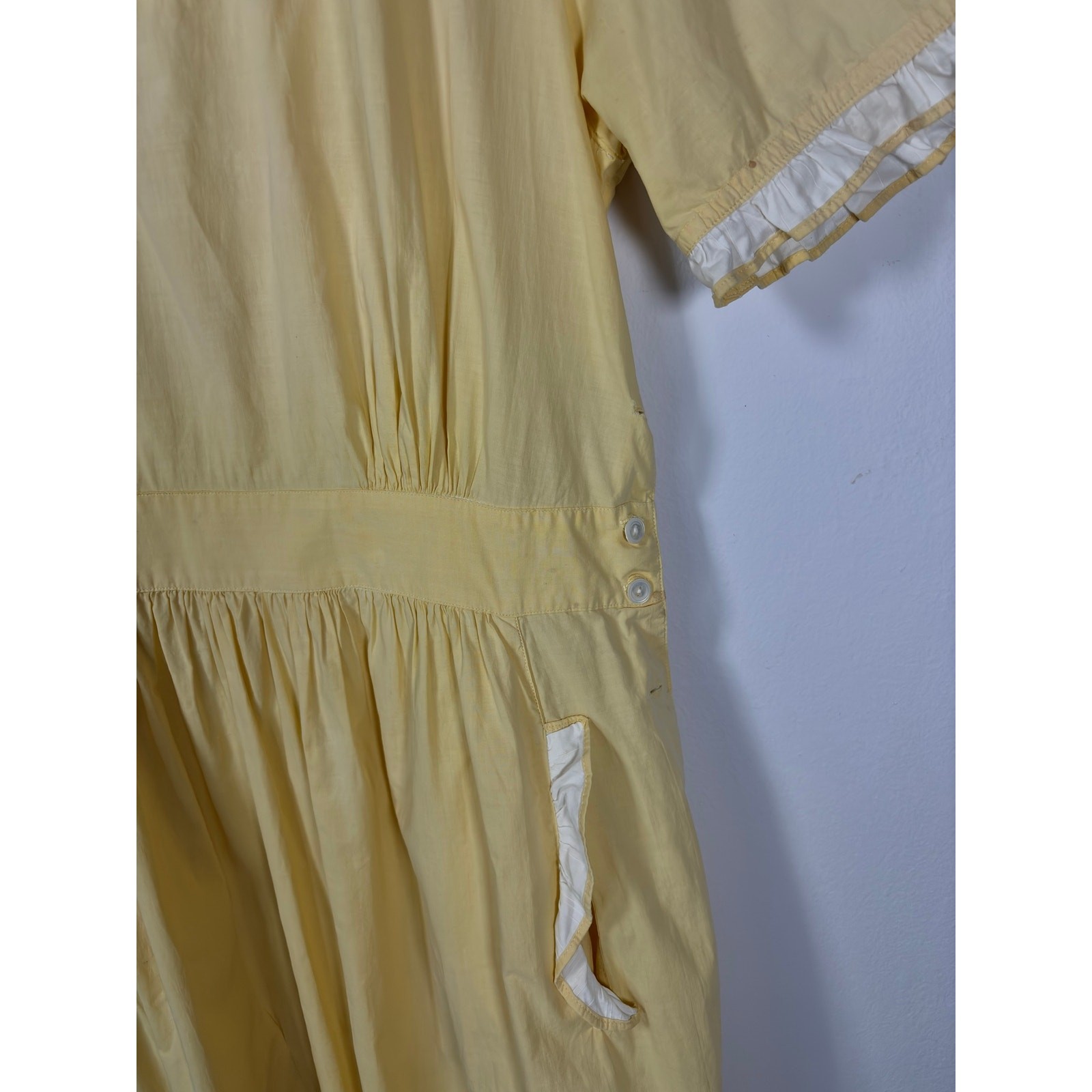 1950s Expensive Simplicity Yellow Cotton Ruffle Maids Uniform Dress As Is