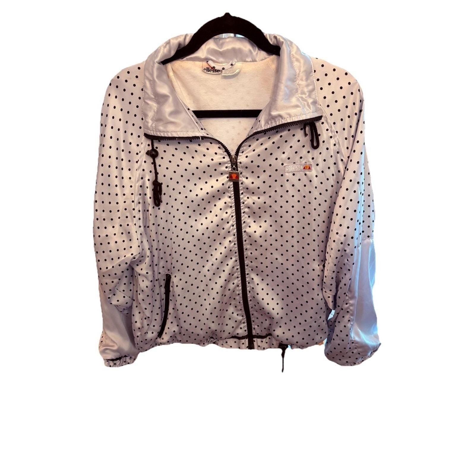 Vintage Ellesse Jacket Medium Blue Satin Polka Dot 80s Retro Streetwear Costume