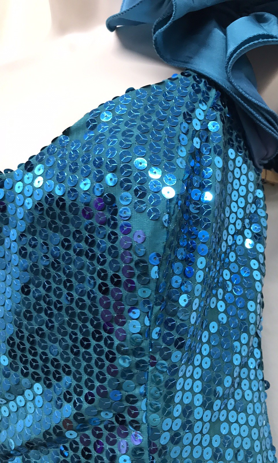 Vintage Nadine Teal Sequins One Shoulder Prom Party Formal Dress Gown Sz 11 USA