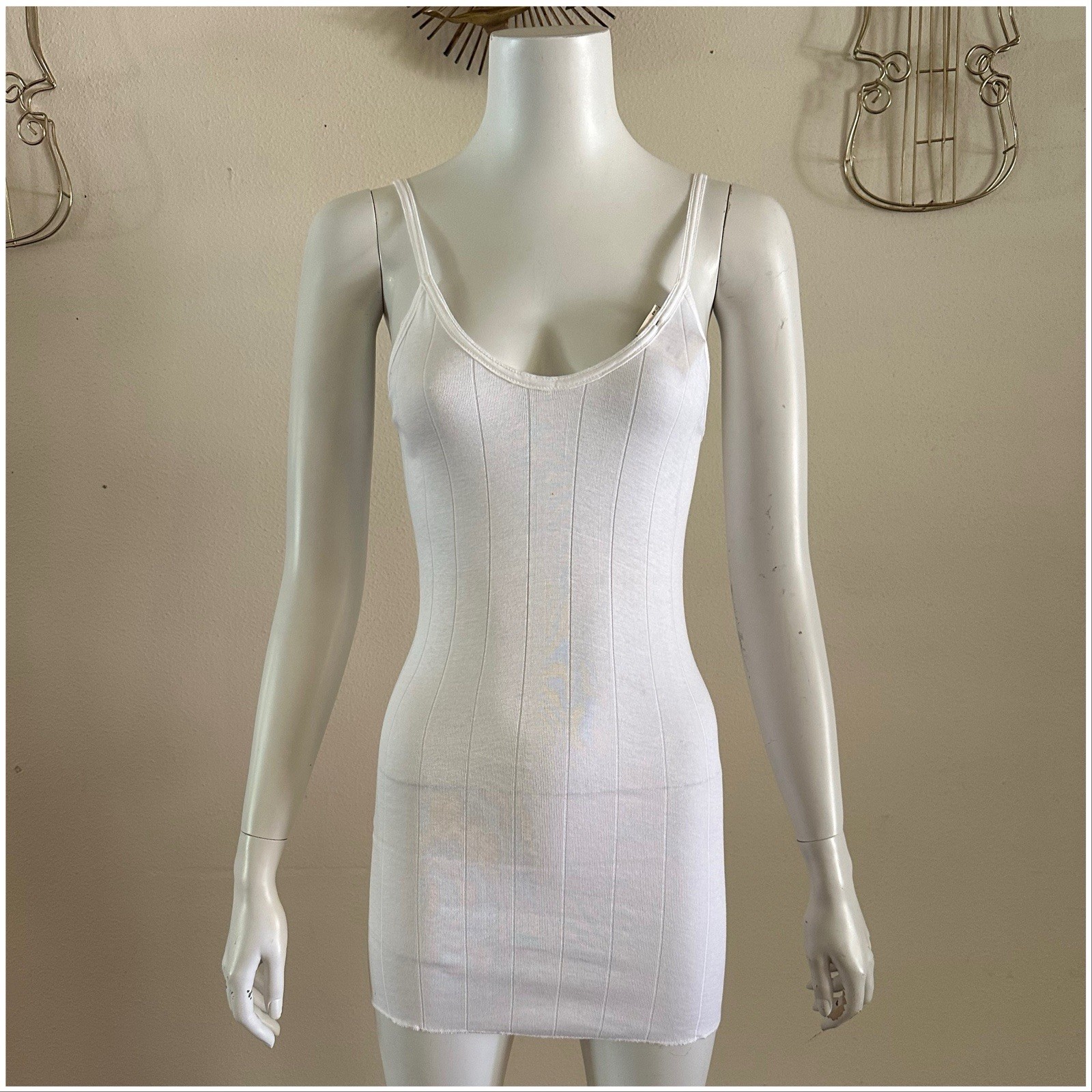 NOS 1960s Gaymode Ribbed Pima Cotton Slip Dress White Bodycon Mini USA Vintage