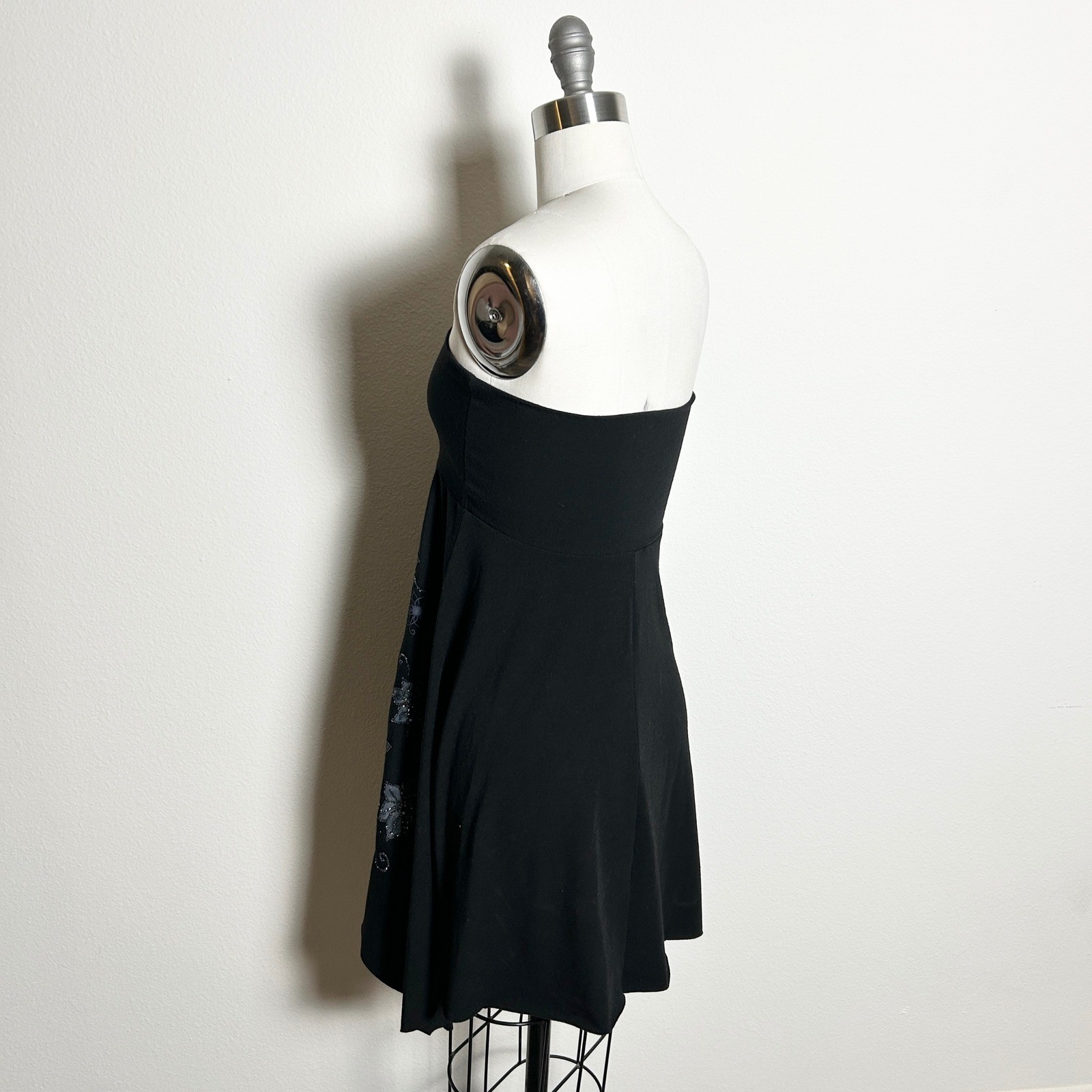 VTG Y2K ON&ON Convertible Strapless Dress Skirt Black Floral Beaded Fairy Hem OS