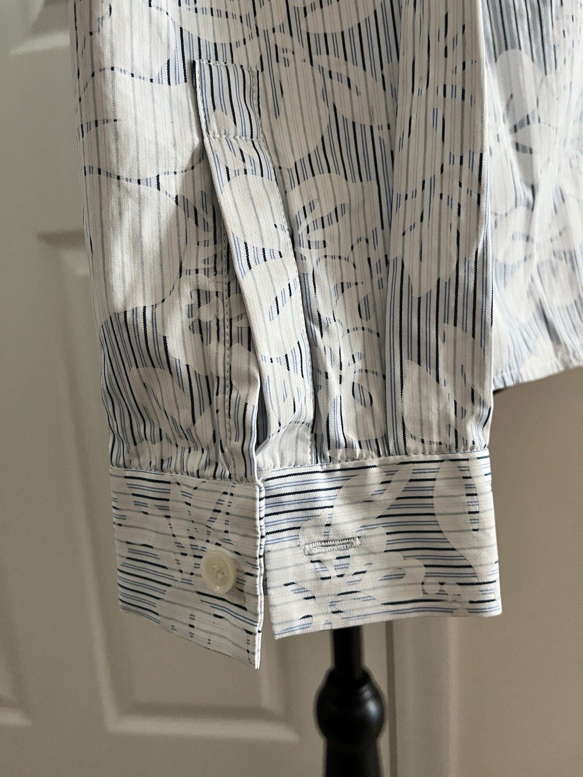 Vintage CELINE Floral & Striped Button-Up Long Sleeve Shirt, Size 42, Signed