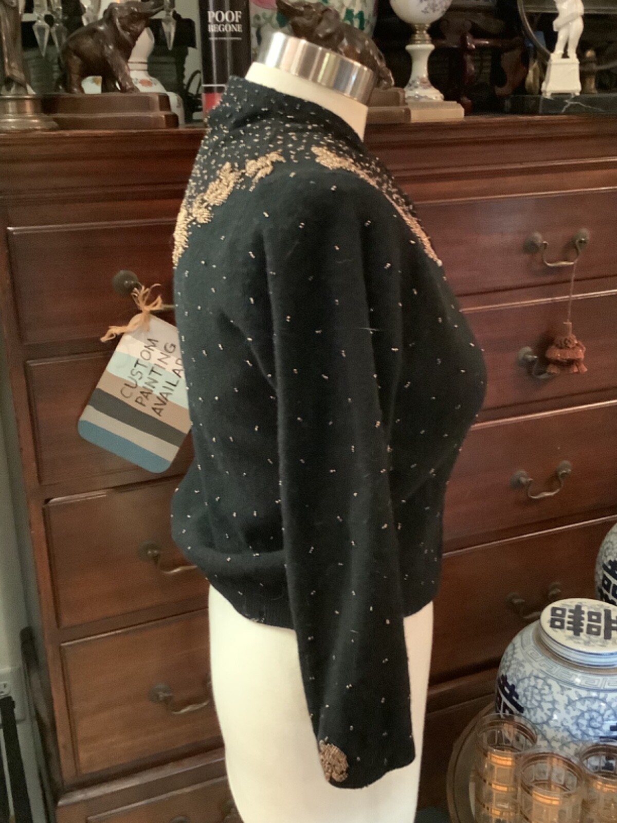 RARE VINTAGE AUTHENTIC MILES SWEATERS 70% LAMBS WOOL BLACK BEADED SWEATER NR