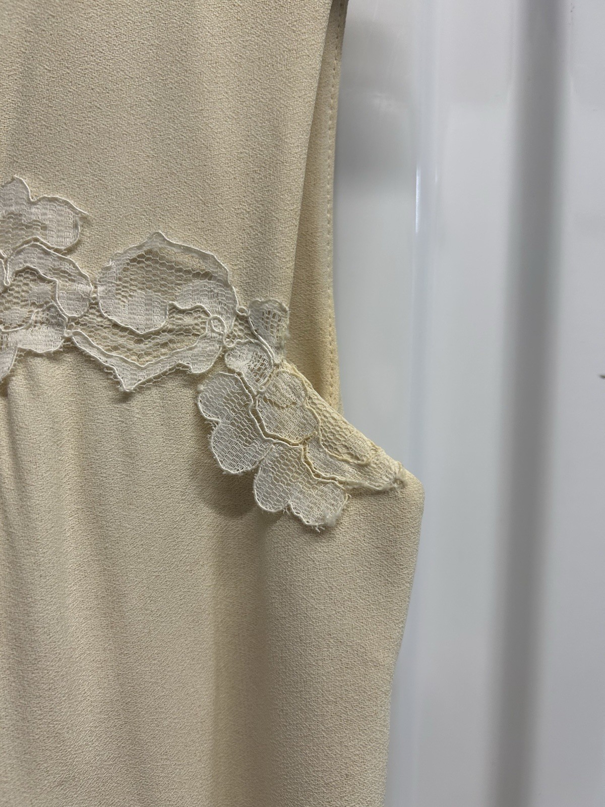 VTG 1960s Babydoll Ivory Lace Appliqué Column Maxi Dress Women’s S/M Unbranded