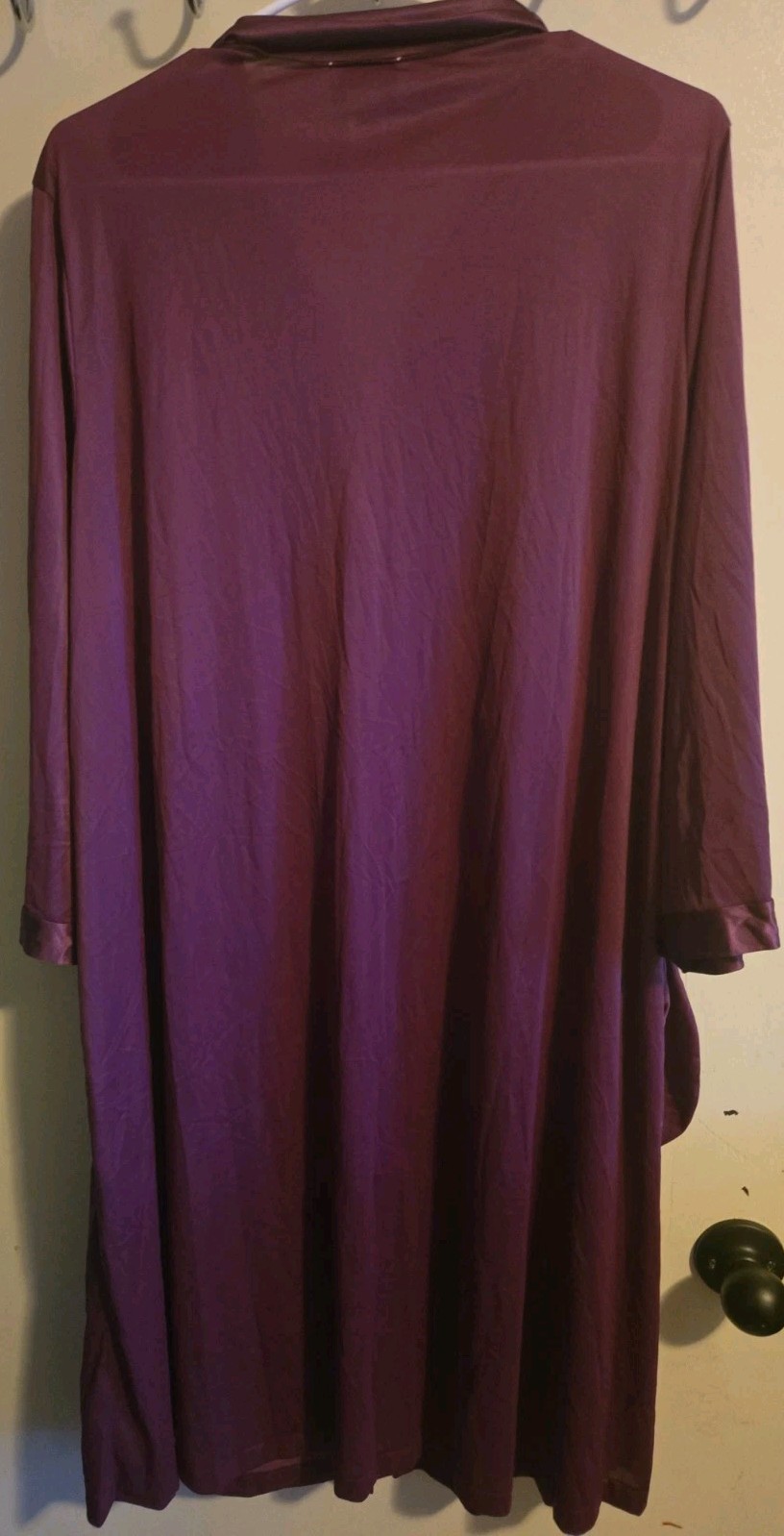 Vintage Vanity Fair Purple Satin Button Night Gown House Coat Robe Sz XL Lace
