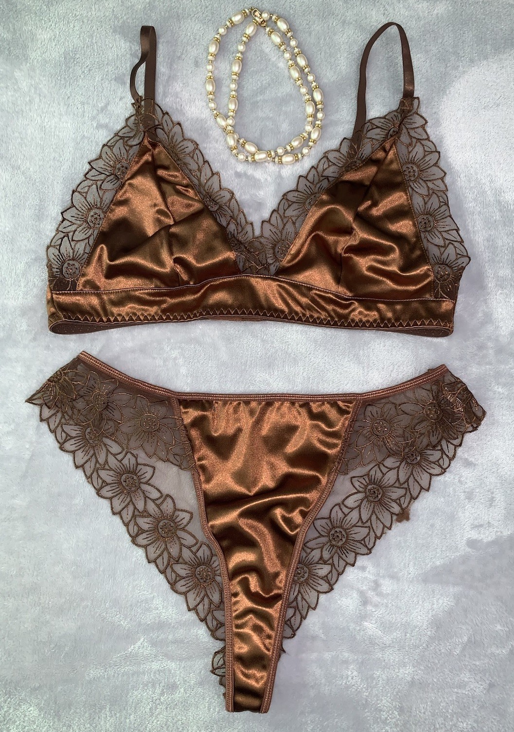NEW GLOSSY 2nd Skin Stretch Satin Bikini Panties & Bralette L 38 40 Vtg Style